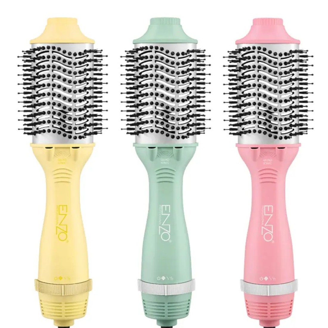 ENZO EN-6210 75mm Volumizing Blowout Brush – 1500W 3-in-1 Hair Dryer, Straightener, TurboDry Technology, Ionic Anti-Frizz Bristles, 3 Heat Settings & 2 Speeds – Pink – Intl Version