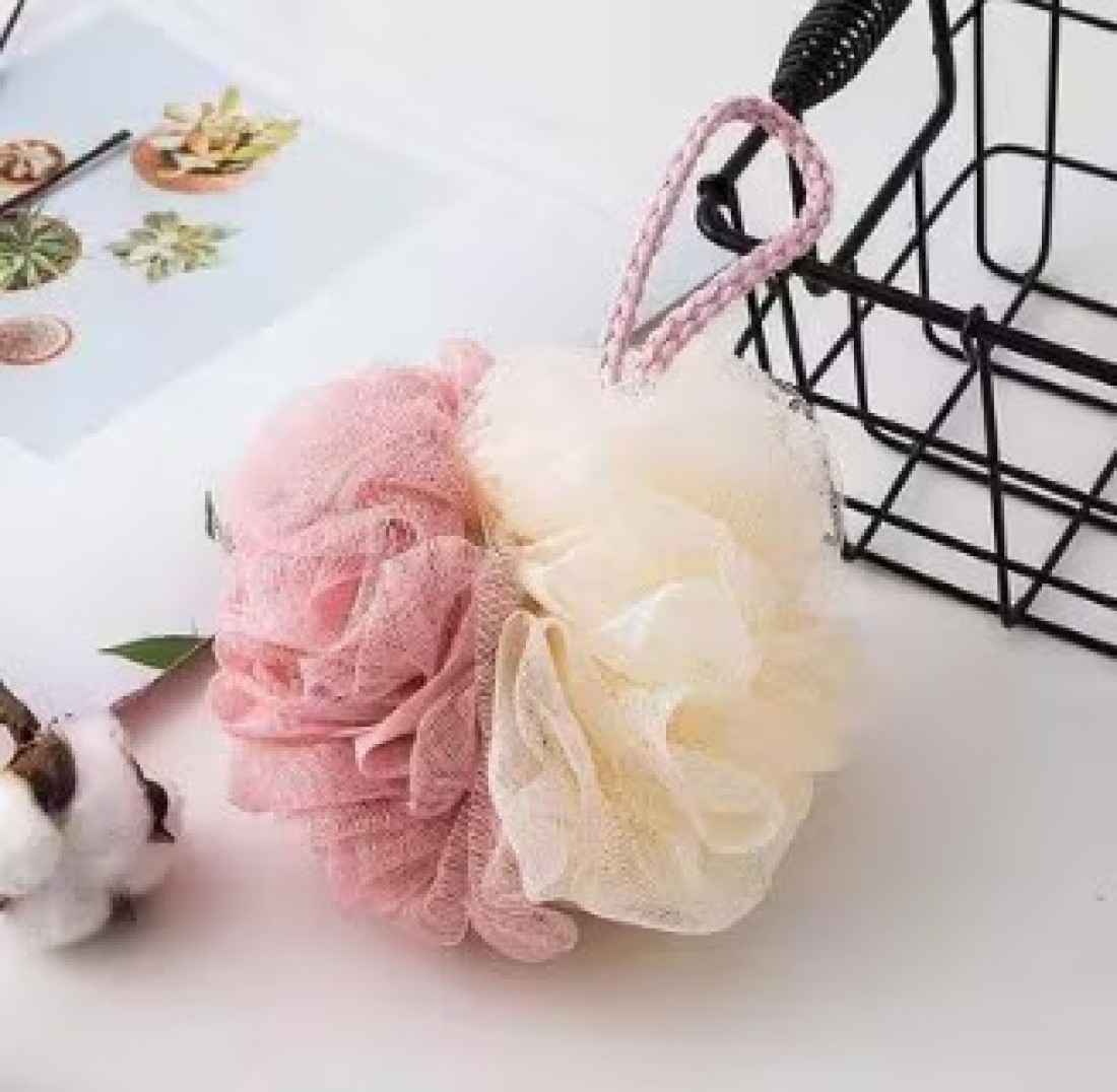 2 Packed Soft Bath Sponge With Shower Mesh Foaming Loofah Exfoliating Scrubber For Body And Face With Premium Multicolour Look.