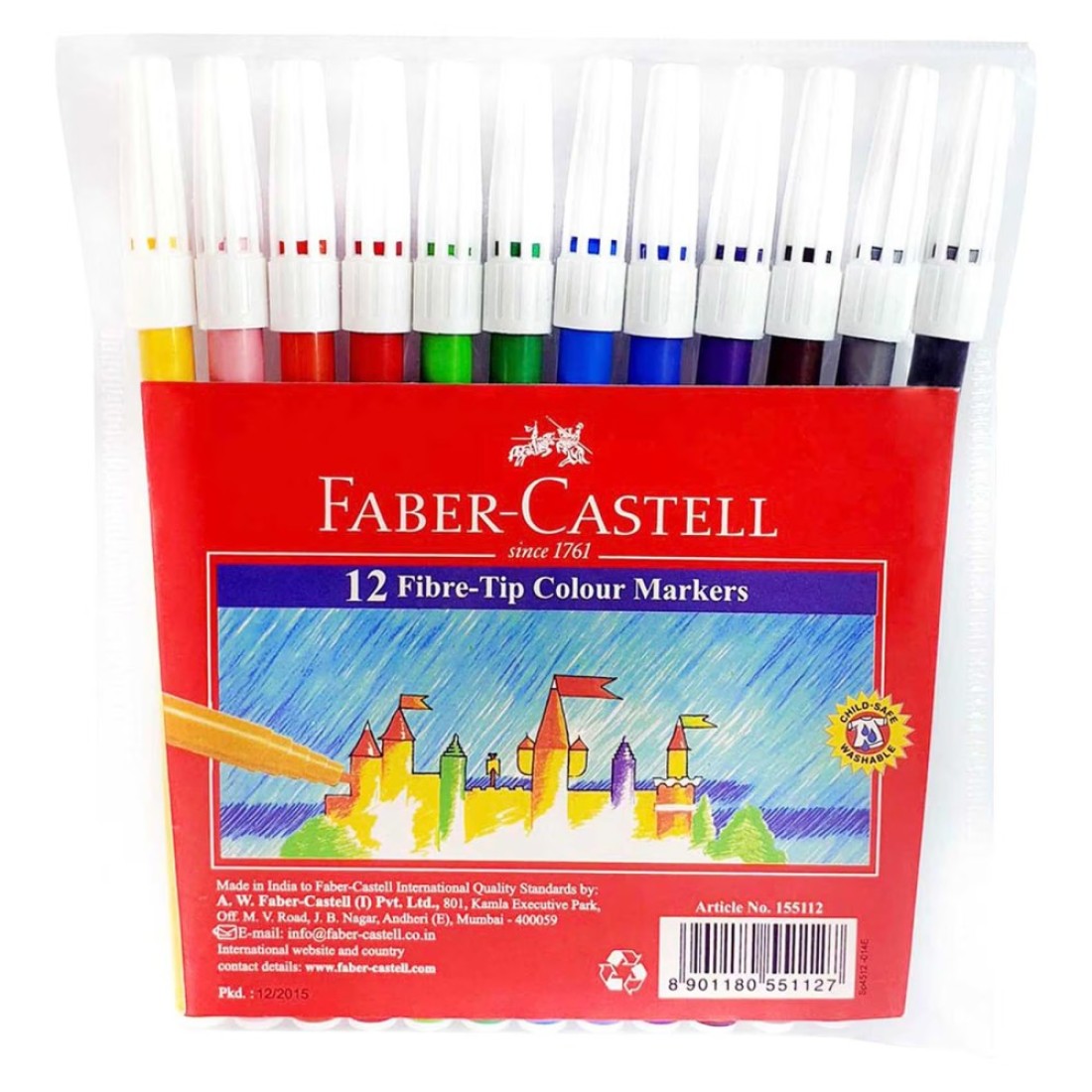 Faber Castell Colour Pencils 12 PCS with Wax Crayons 12 PCS and Fibre-Tip Colour Markers 12 PCS and 120 GSM Drawing Book