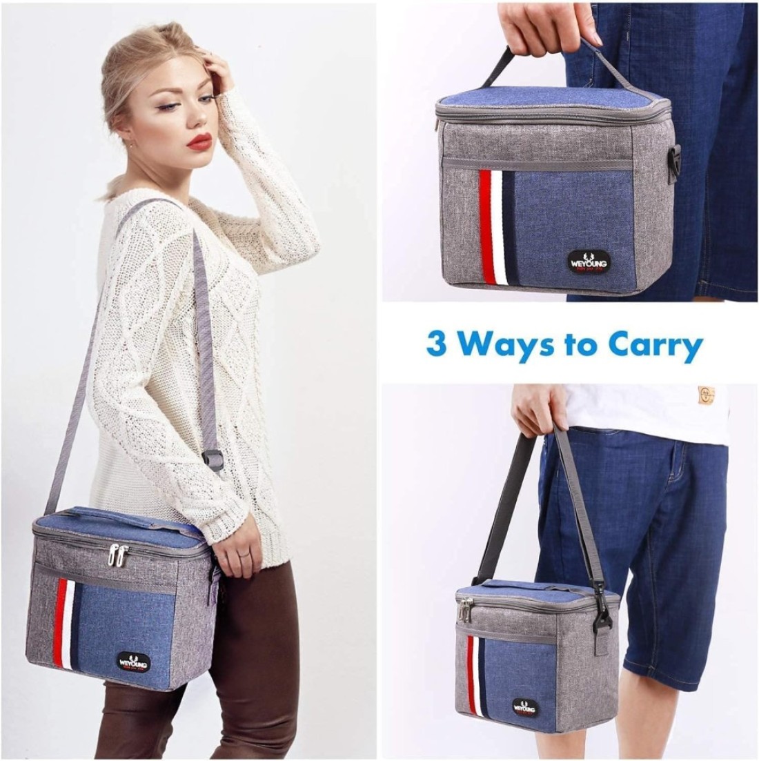 MahMir Lunch Bag Insulated Lunch Box Large Portable Cooler Tote bag for Men Women Adult for Office shoulder handbag Leakproof Water resistant (Grey)
