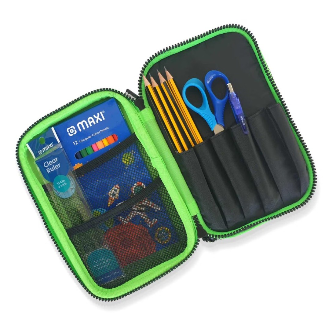 Maxi Double Zipper Pencil Case Stationery Kit Black