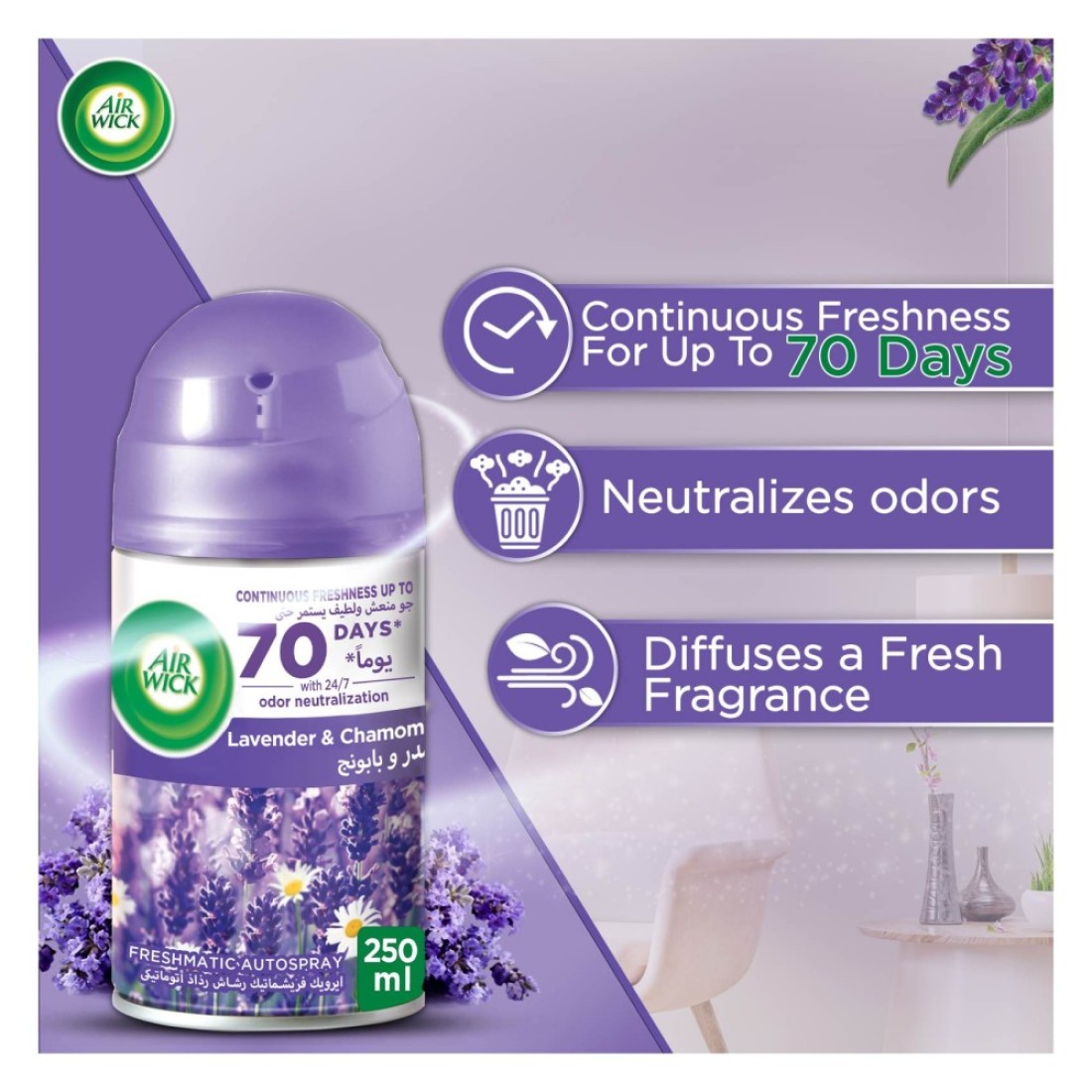 Airwick Freshmatic Autospray Refill, Lavender and Chamomile, 250ml Pack of 3