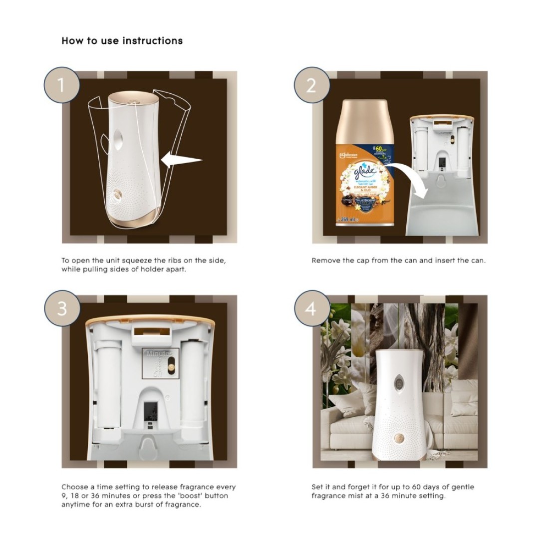 Glade Elegant Amber And Oud Automatic Refill Spray 269ml With Vanilla Automatic Refill Spray 269ml