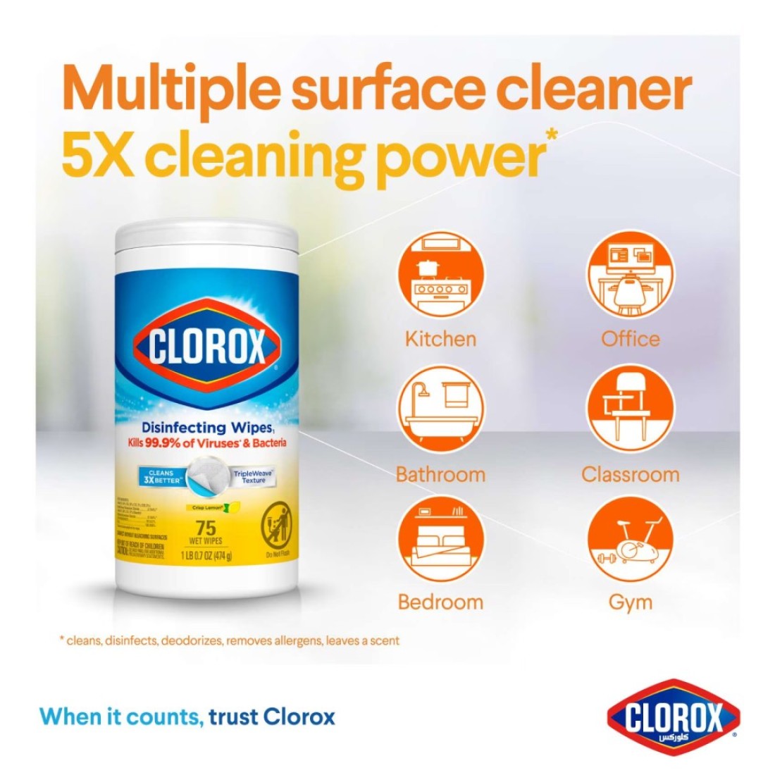 Clorox Disinfecting Wipes Crisp Lemon 75 Wet Wipes