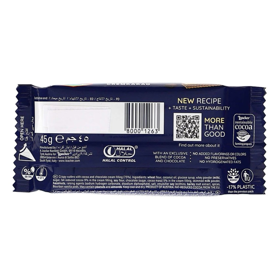 Loacker Classic Cremkakao Wafers, 45g Pack of 25
