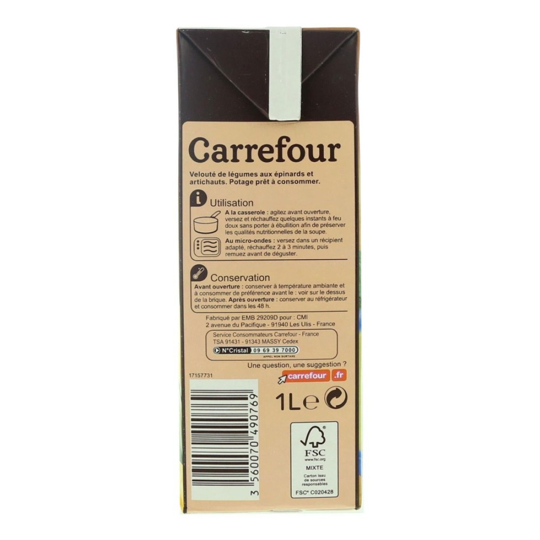 Carrefour Spinach And Artichoke Soup 1L