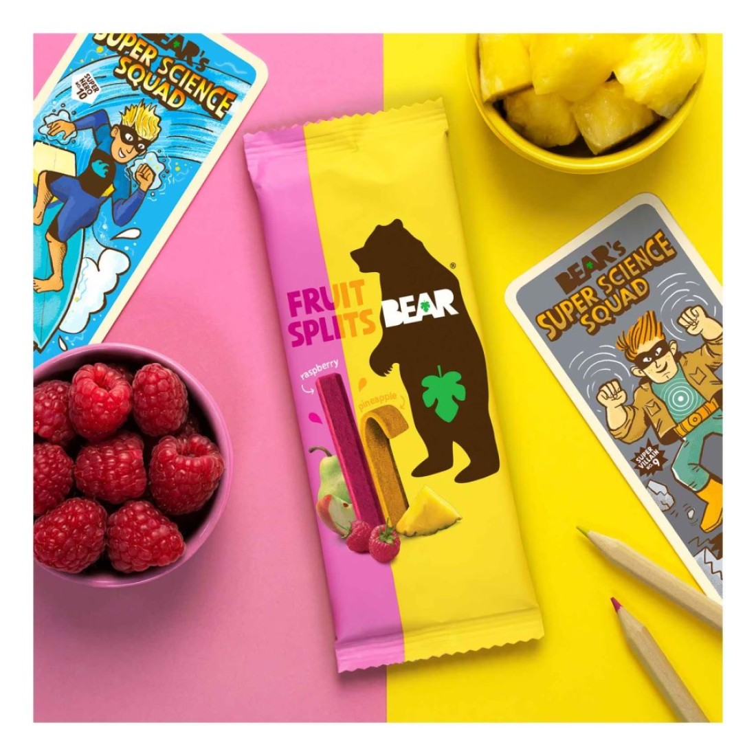 Bear Raspberry and Pineapple Flavour Fruit Splits Snack, 20g Pack of 5