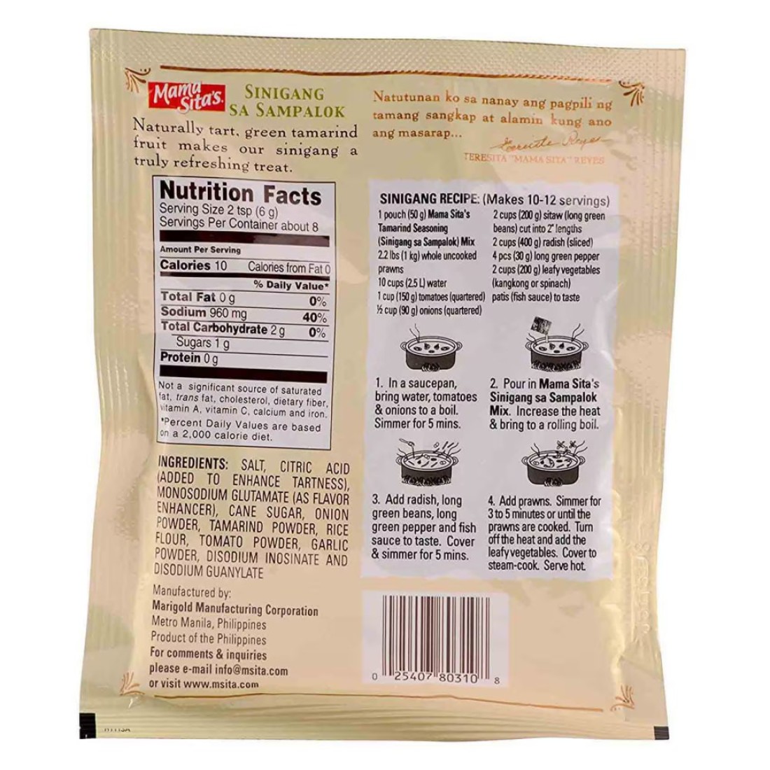 Mama Sita&#39;s Sinigang Sa Sampalok Tamarind Seasoning Mix, 50g Pack of 4