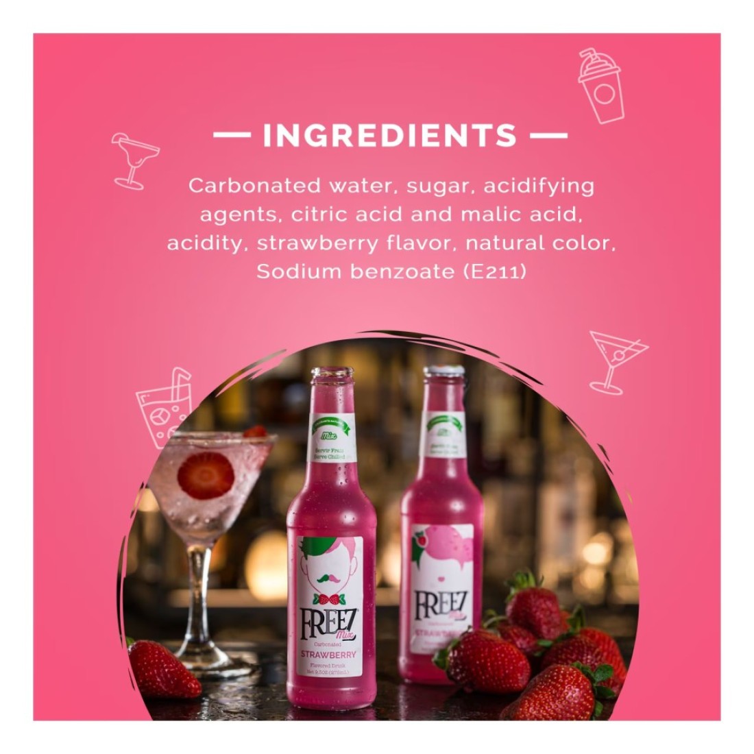 Freez Mix Carbonated Flavoured Drink Bottles Strawberry Mix 275ml Pack of 6