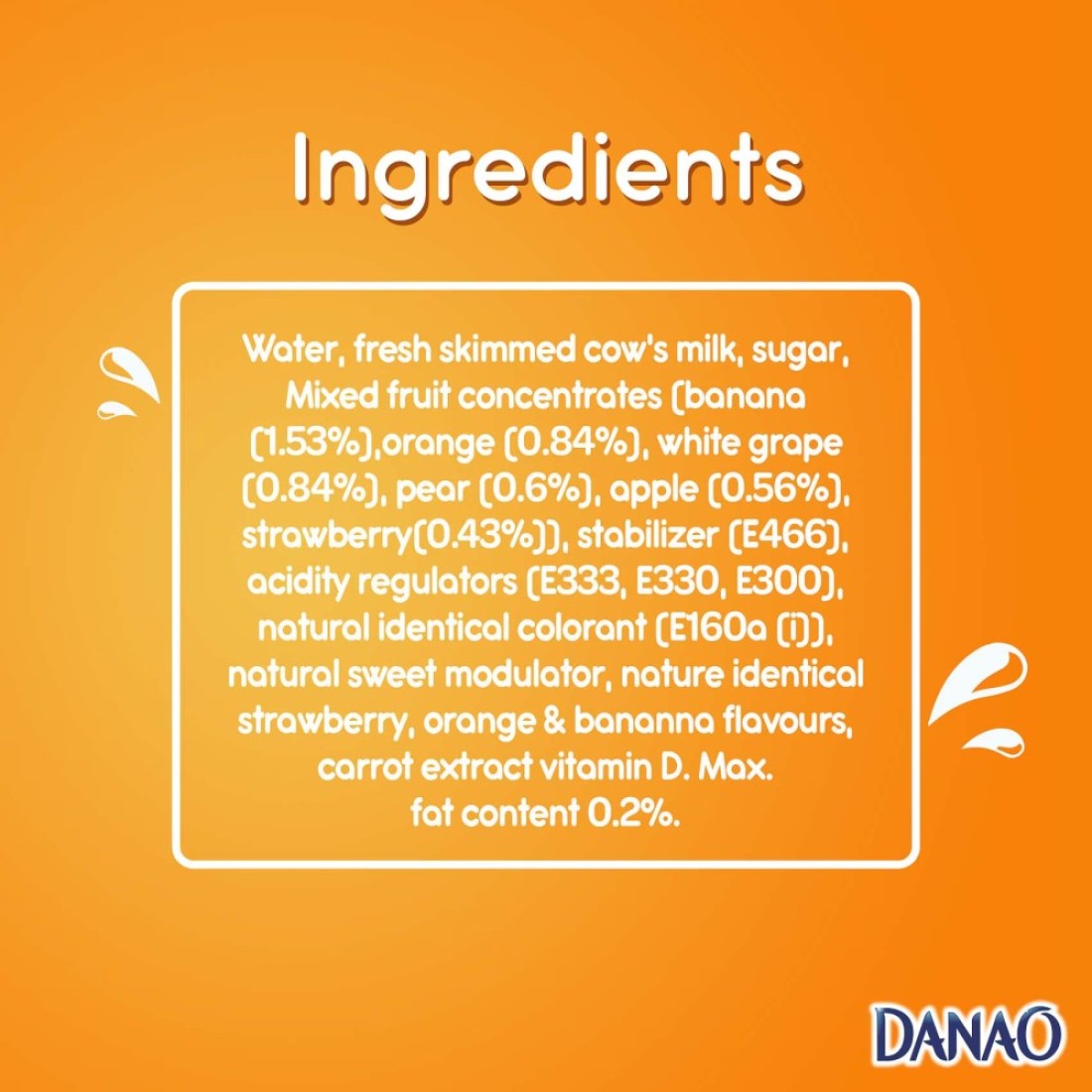 Danao Orange Banana And Strawberry Juice Drink With Milk 180ml Pack of 6