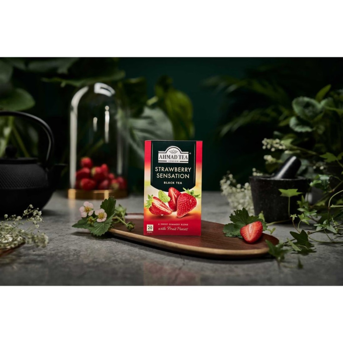Ahmad Tea Strawberry Sensation with Fruit Pieces Black Tea Bags 20 Tea Bags