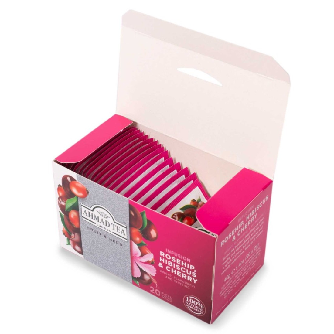 Ahmad Tea Fruit and Herb Infusion Rosehip and Hibiscus with Cherry Flavoured Tea Bags 20 Tea Bags