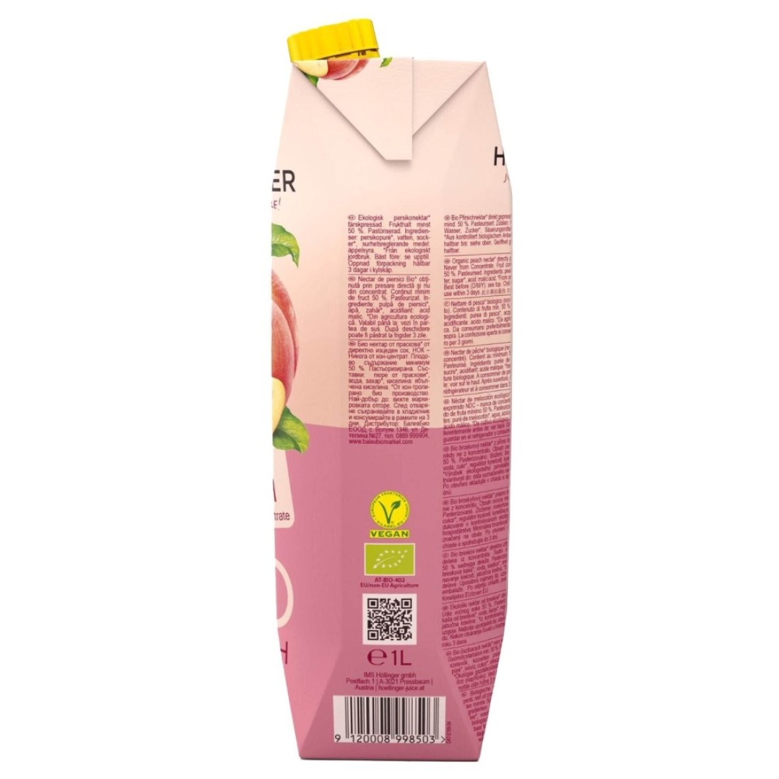 Hollinger Organic Peach Juice, 1L Pack of 2