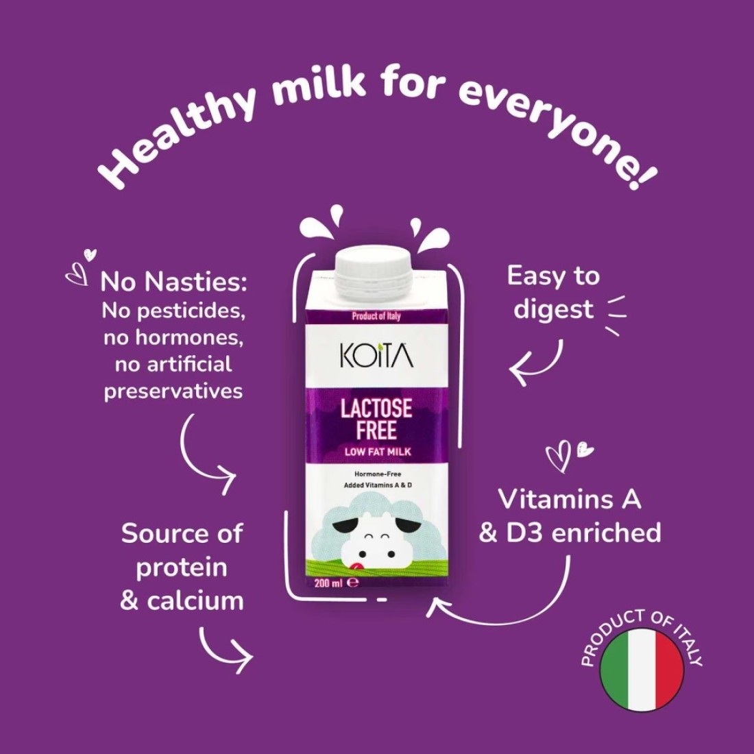 Koita Lactose Free Full fat Milk Vitamin A and D3 added 200ml