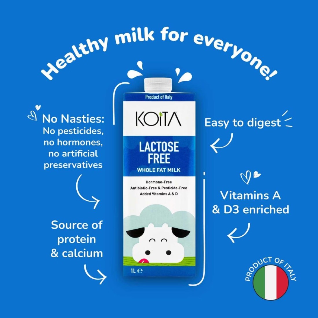 Koita Lactose Full fat Milk Vitamin A and D3 added 1L