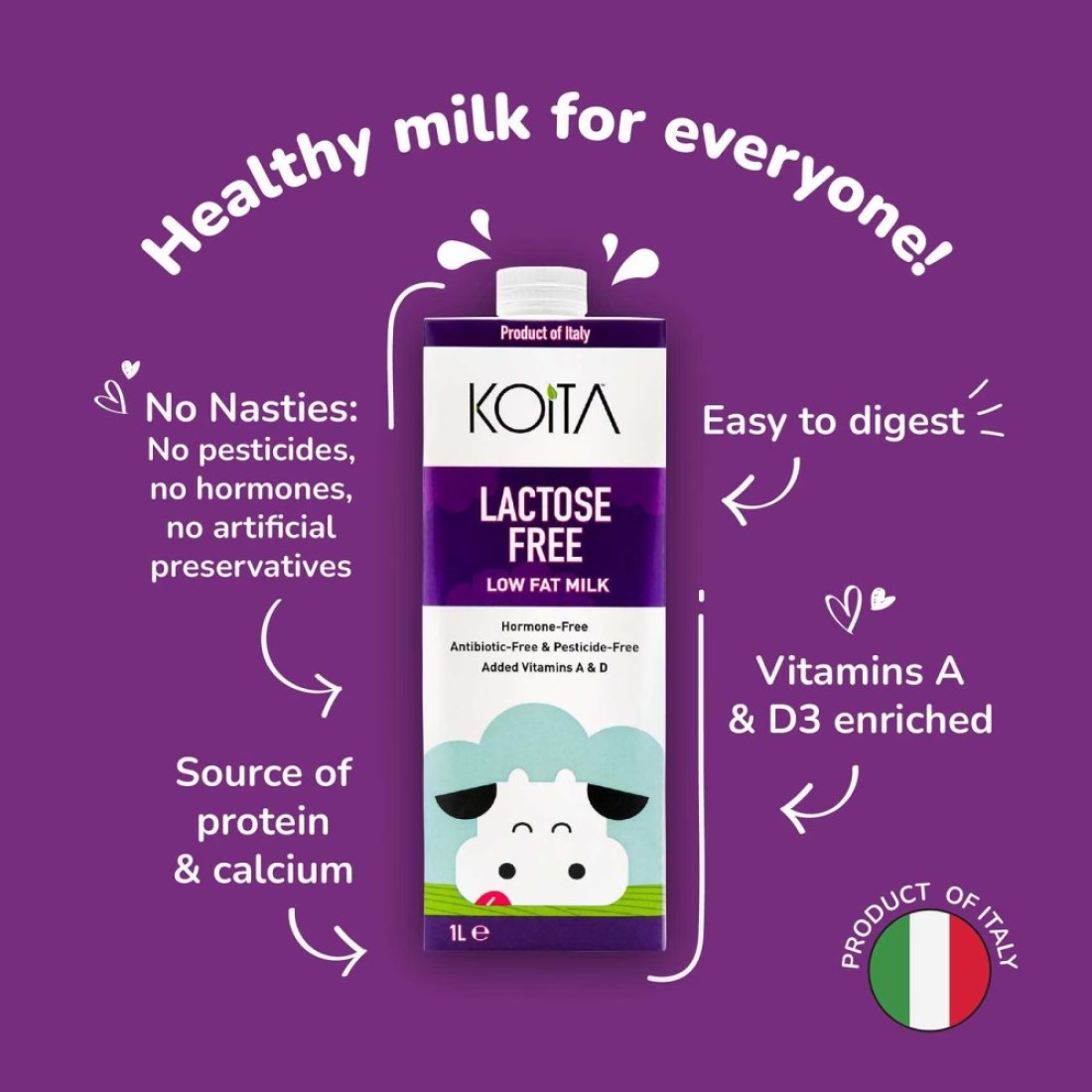 Koita Lactose Low fat Milk Vitamin A and D3 added 1L