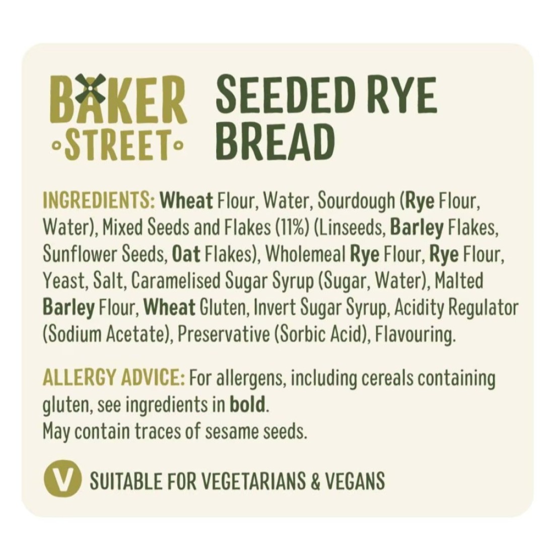 Baker Street Seeded Rye Bread 500g