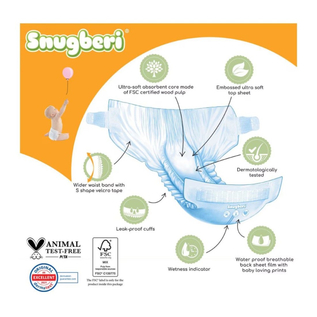 Snugberi Diapers Small Size 2 Up to 4-7kg 74 Diapers