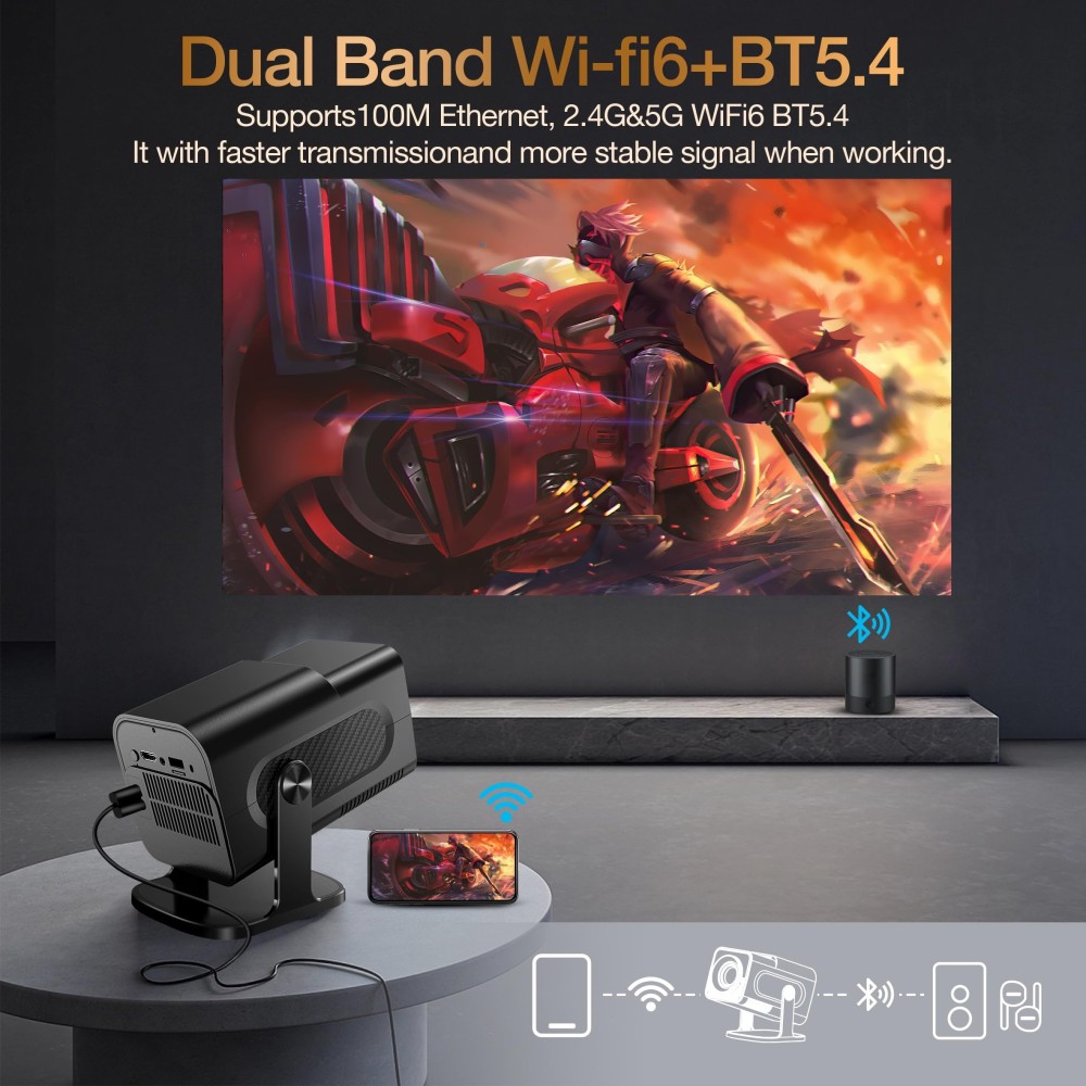 Wownect - HY320 Mini Andorid Portable Projector with Gaming Console 2 in 1 Gaming Projector 1080P Smart Projector FHD 4K Supported Video Projector