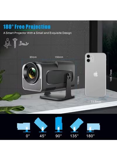 Mini Projector,HY320 Mini 4K 200 ANSI Projector with Wifi 6 and Bluetooth 5, Portable Projector Auto Keystone Correction