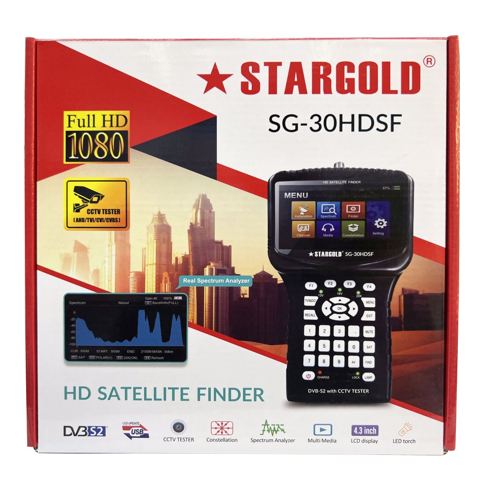 STARGOLD Satellite Finder Digital FTA DVB-S/S2 Satellite Signal Meter Detector Receiver with 3 Inch LCD Screen Display