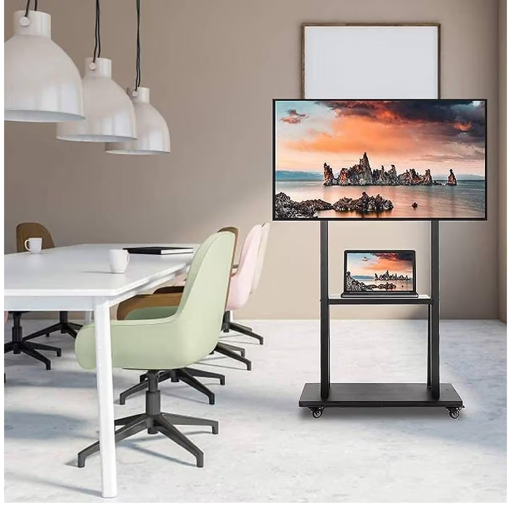 TV Stand with Wheels: Mobile TV Trolley with Mount For 32-80 Inch LED LCD Oled Flat Curved Screen Floor TV Cart Portable Rolling TV Monitor Shelf with Heavy Duty Base