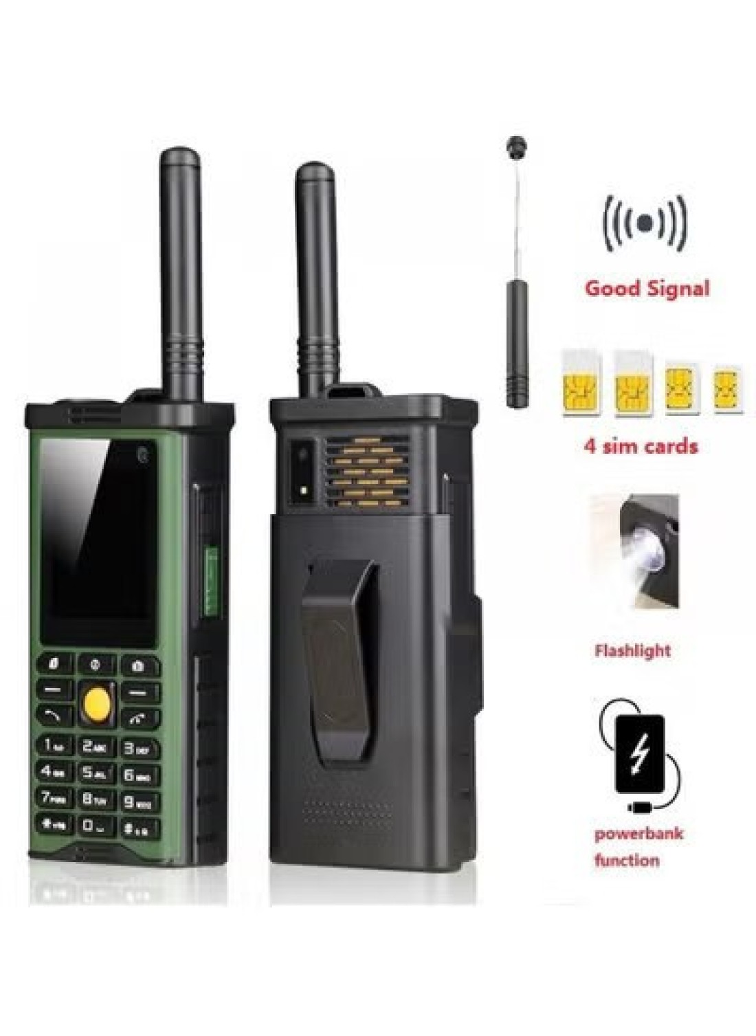 هاتف هوب المحمول للاستخدام الخارجي 4 شرائح اتصال، 4 وضعيات استعداد، بطارية طويلة الأمد، هوائي سحب، إشارة قوية مثالي للمناطق النائية والاستخدام الخارجي