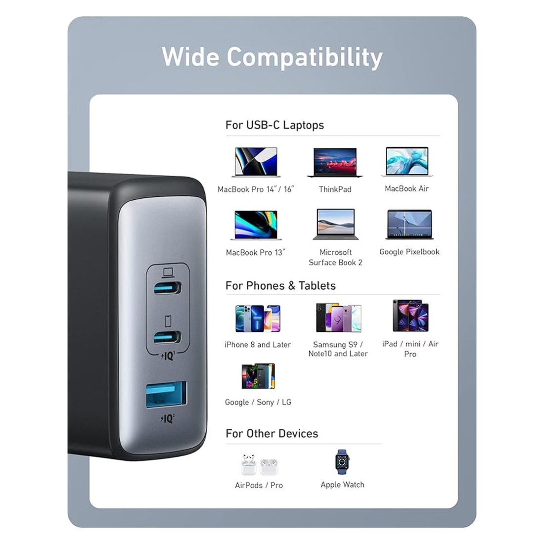 أنكر شاحن حائط نانو بمنفذ USB-C - أسود 100 واط