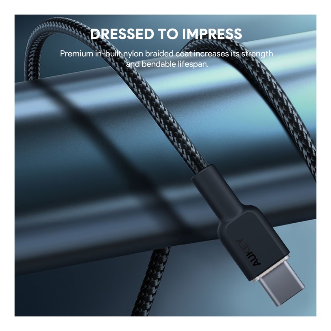 أوكي سيركليت كابل شحن ومزامنة بيانات CC نايلون مضفور USB-C إلى USB-C - أسود 1.8 متر 60 واط