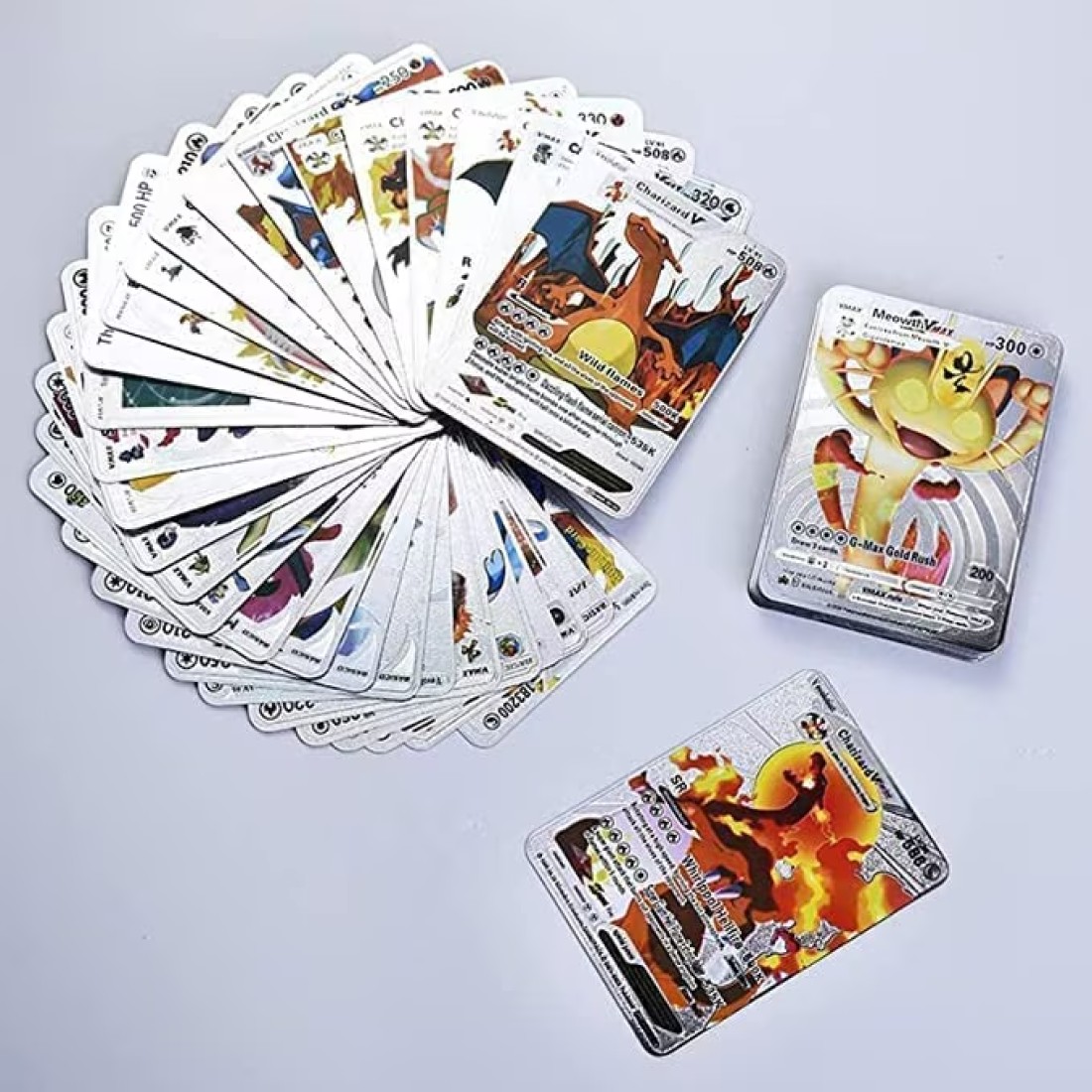 Silver Pokemon Cards Set (55 pcs) - Including Vmax Rares V Series GX EX Rares Charizard Common Cards