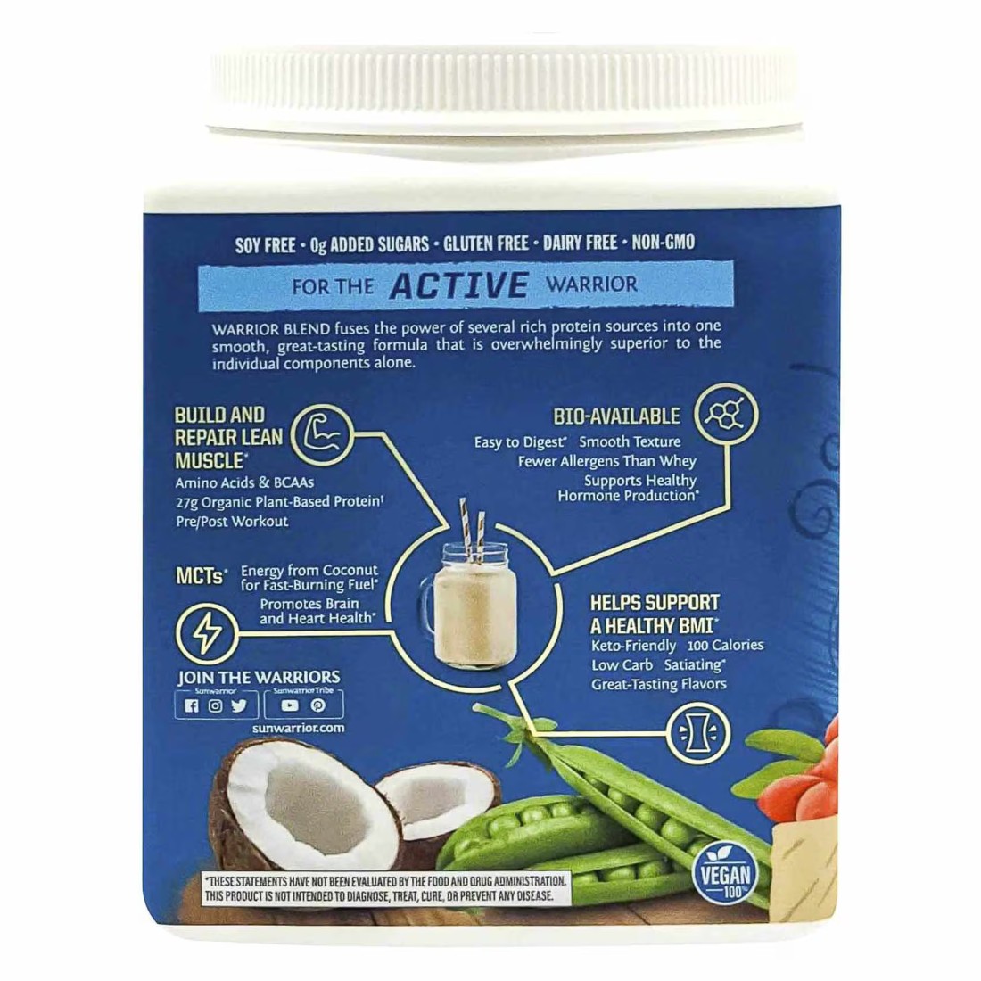Sunwarrior Organic Protein Warrior Blend Vanilla Flavour Dietary Supplement 375g