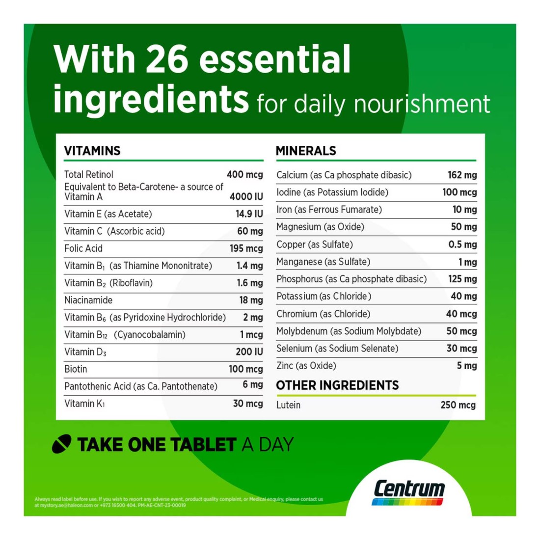 Centrum with Lutein Multivitamin Dietary Supplement 30 Tablets