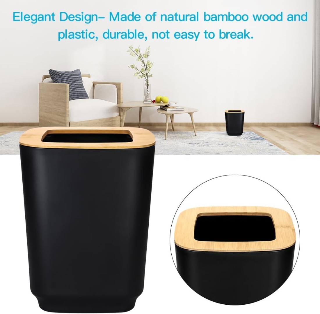 Bamboo Bathroom Accessories Set of 6 Modern Design 6 Pieces Bathroom Accessory Set Soap Dispenser Toothbrush Holder Tooth Mug Soap Dish Toilet Brush Rubbish for Bathroom Home Decor (Black)