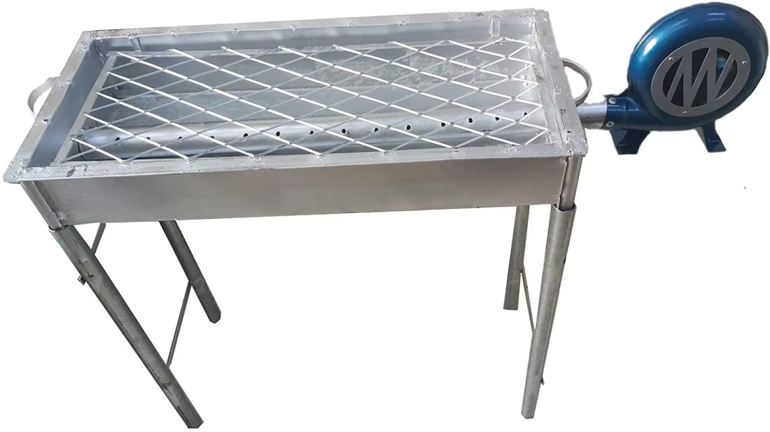 GO2CAMPS BBQ GRILL WITH FAN LONG LEGS-ADJUSTABLE STAND WITH HAND USEBLOWER FAN 90 CM-LARGE-GALVA BBQ GRILL