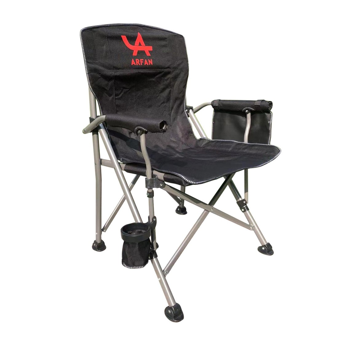 Foldable Camping Chair with Ergonomic High Back, Cup Holder, Adjustable Feet, and Storage Bag – Heavy-Duty Portable Outdoor Chair for Camping, Beach, Fishing, and Picnics - Blue/Black