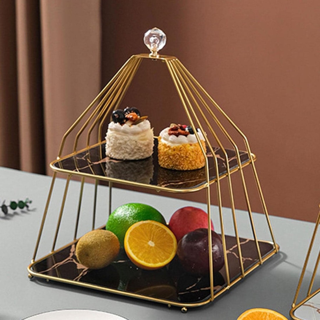 2-Tier Cupcake Stand Display Tower - Black Bottom Elegant Cake Stand for Desserts Weddings Parties, and Events Home & Kitchen Decor
