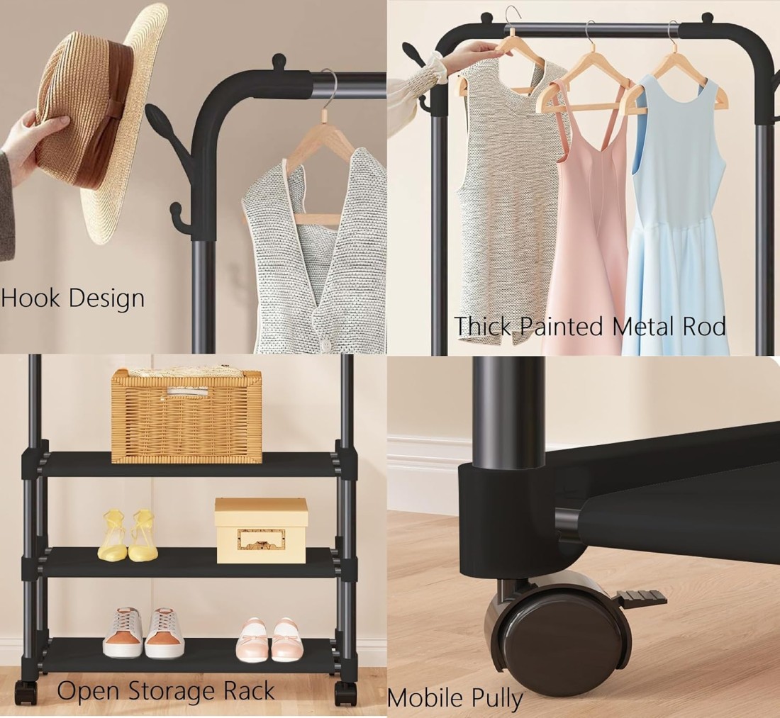 Cloth Hanging Rack 3 Tier Design Shelf Multipurpose Stand Rack