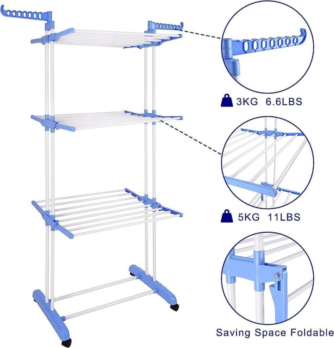 3-Layer Clothes Drying Rack, Heavy Duty Folding Clothes Hanger with Adjustable Wings – Indoor & Outdoor Use, Double 3-Layer Cloth Drying Stand