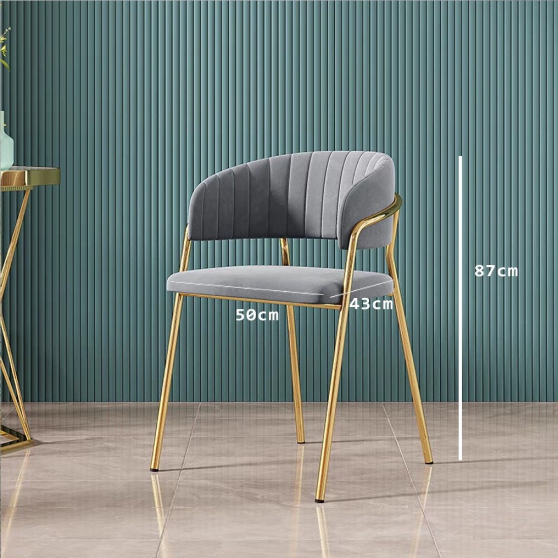 Jeffcoco Furniture Modern Comfortable Velvet Living Room Chair Gold Legs Dining Chair For Restaurant Home Furniture (Grey)