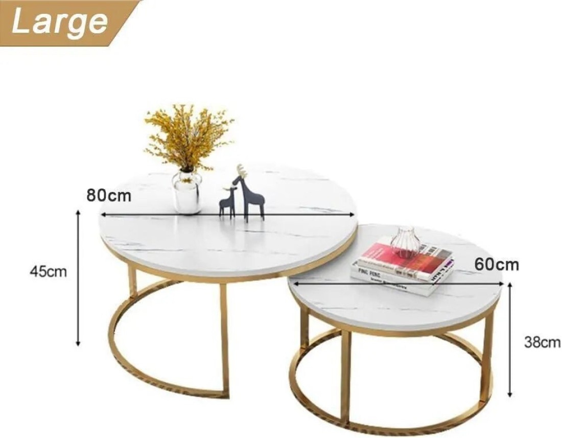 Wooden Twist Modern Designer Marble Top Metal Frame Round Coffee Table (Set of 2)