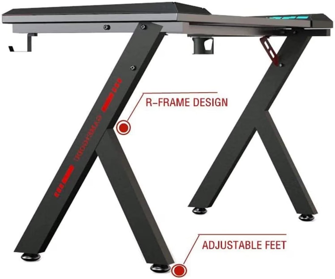 MAF K-151-120cm Gaming Table &ndash; Carbon Fiber Surface, RGB LED Lights, and Sturdy Steel Frame &ndash; Perfect for Gaming
