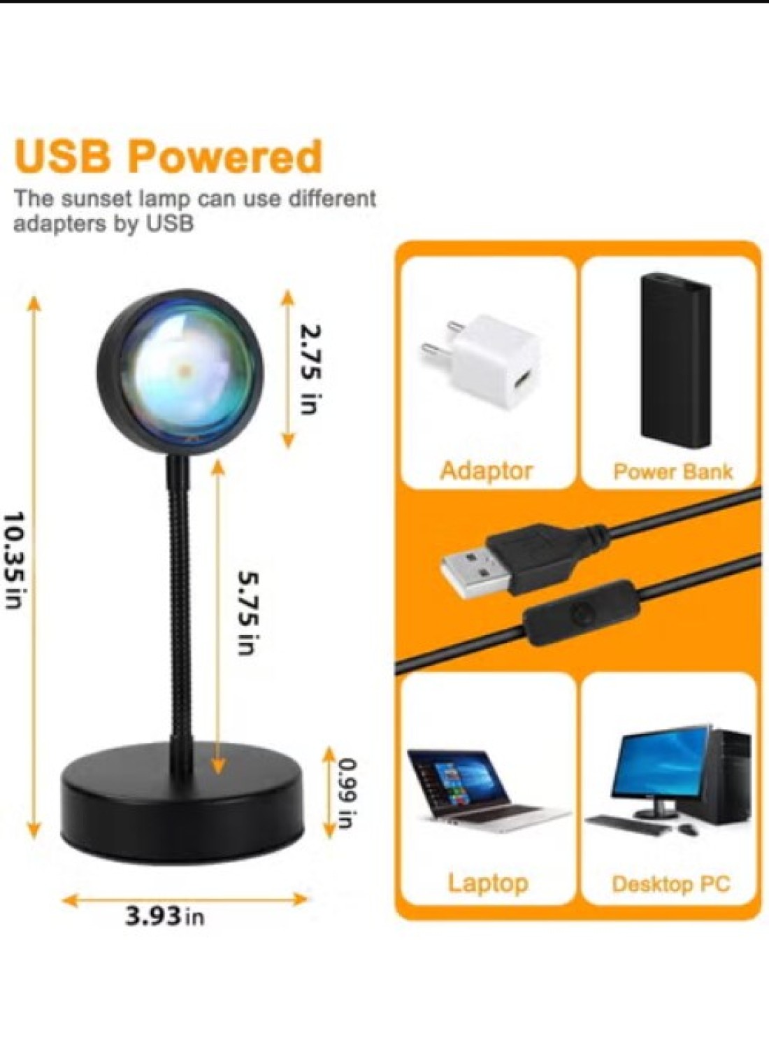 Radiotronics Sunset Lamp Projector Led Lights for Bedroom Night Light RGB Lights Sun/Sunlight/Sunrise Lamp 10w 360° Rotation Rainbow Projection Room