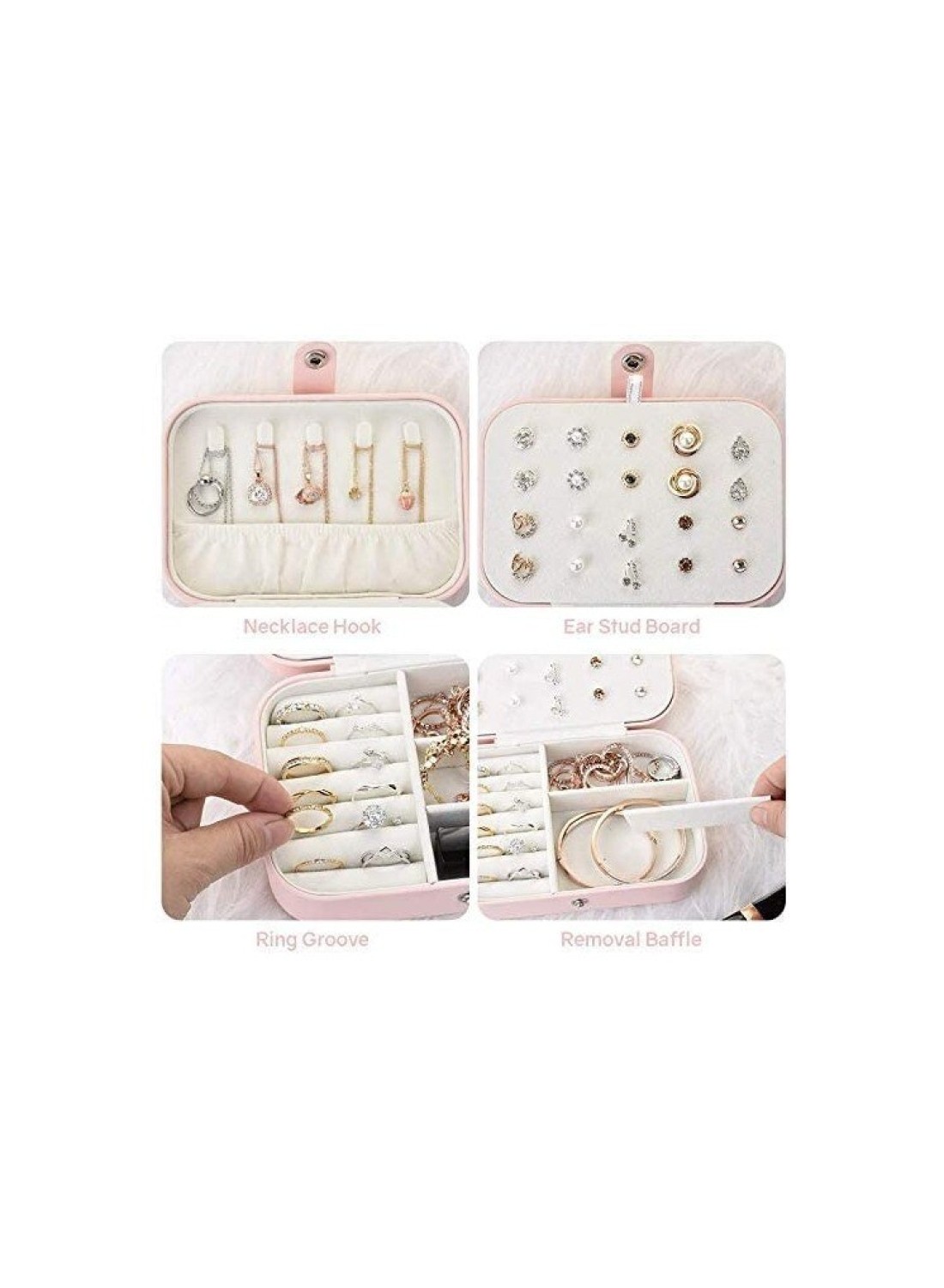 Jewelry Box Travel Jewelry Organizer Cases, Double Leather Jewel Cabinet Gift Case Jewelry Display Storage Case Jewelry Storage Box for Necklace Earrings Rings Bracelet pink