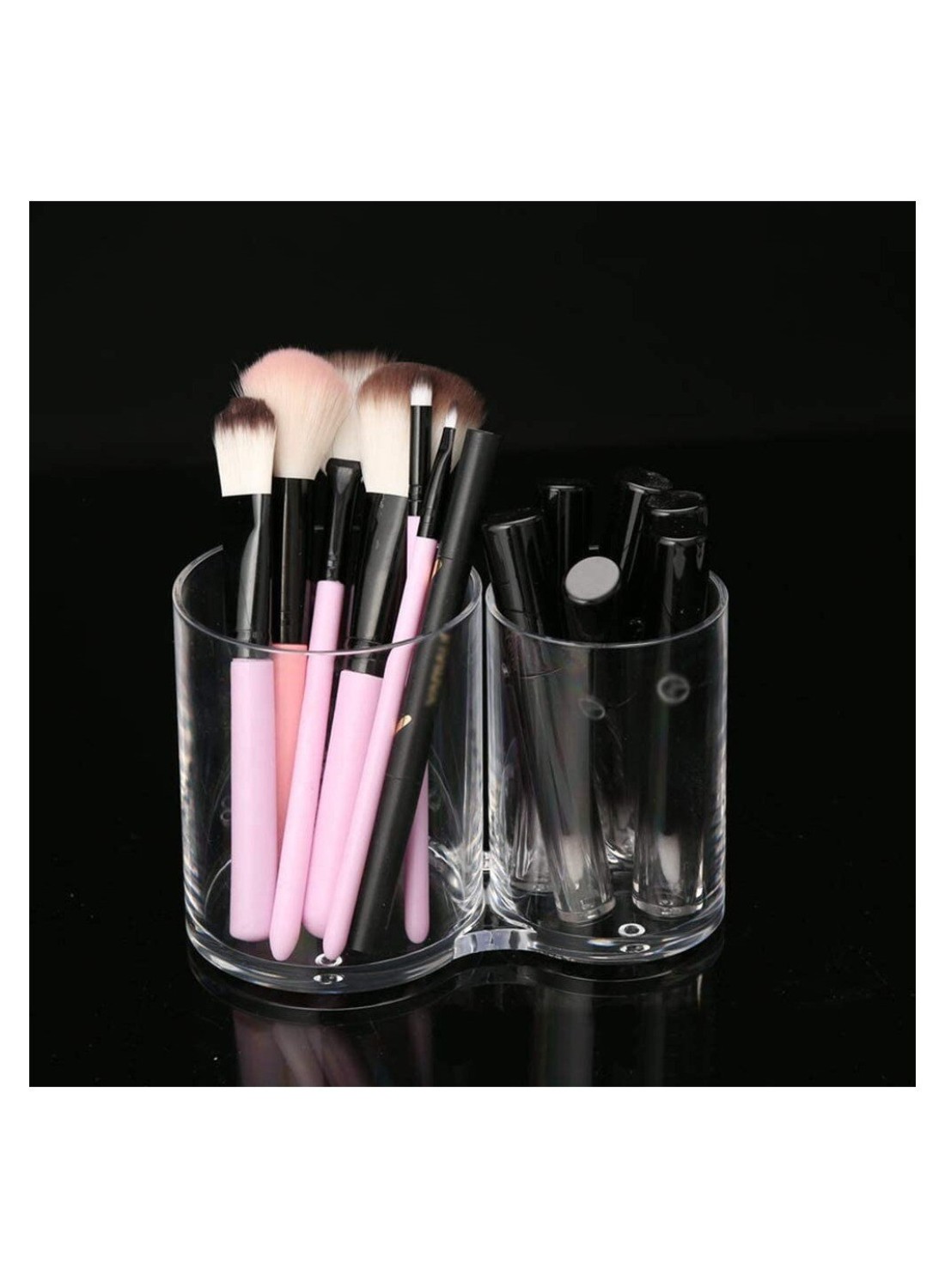 2 Sections acrylic Makeup Organizer Cotton Pads Holder Cosmetics Storage Case Stand for Make Up Brushes Dispenser Divider
