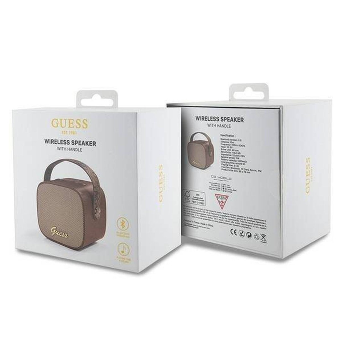 CG Mobile Guess Wireless Speaker with Handle, PU Leather, Bluetooth V5.3, 1200mAh Battery, Studio Quality Sound, AUX, TWS, TF Card, 4H Playtime, 112&plusmn;3 dB Sensitivity - Brown