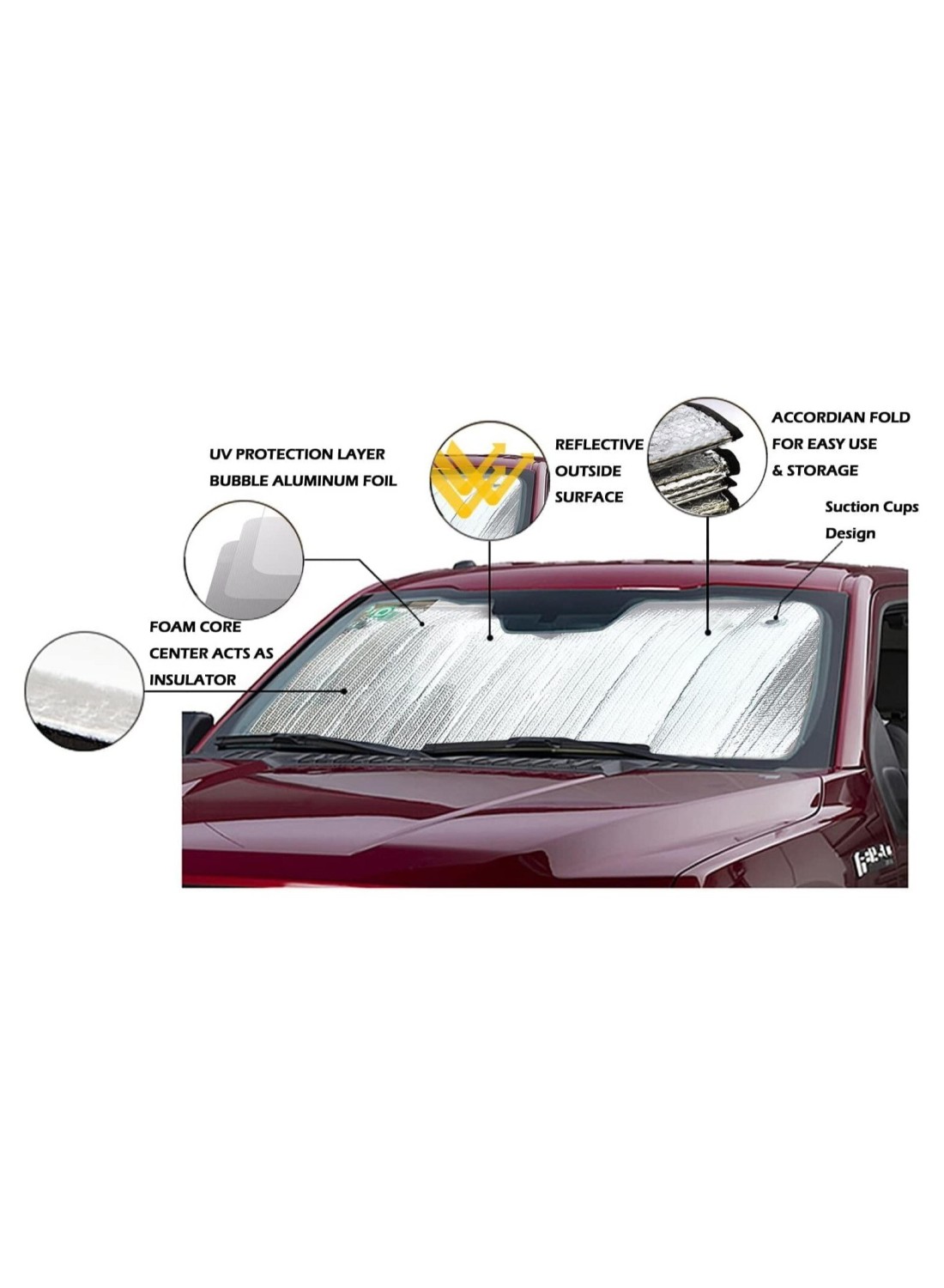 Front Windshield Sun Shade – 5-Layer UV Reflector Folding Sunshade Visor, 55 x 29 Inches Accordion Auto Sun Shield for Cars, SUVs
