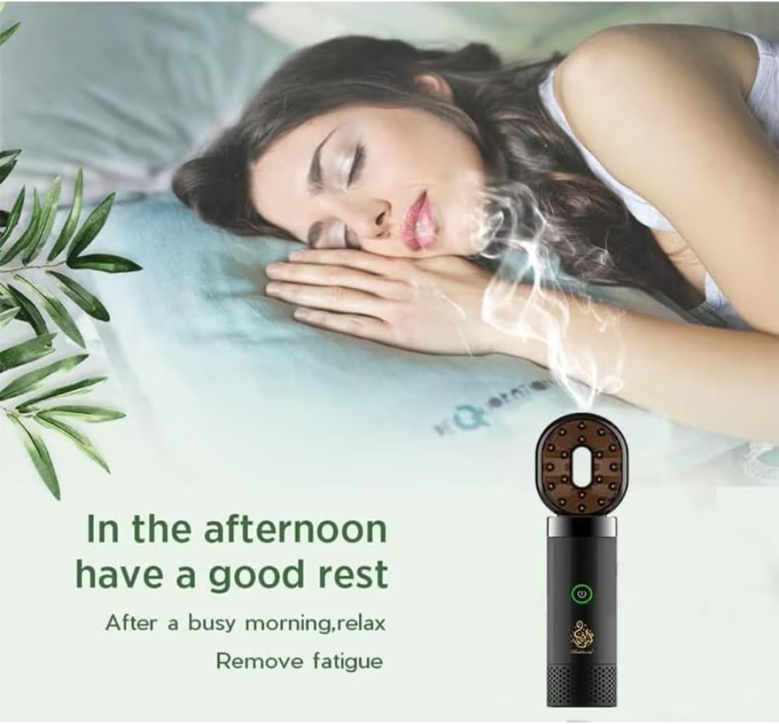 Electric Incense Burner &amp; USB Aroma Diffuser &ndash; Modern Portable Bakhoor Burner with Rechargeable Comb &ndash; Electric Bukhoor Incense Holder (Black)
