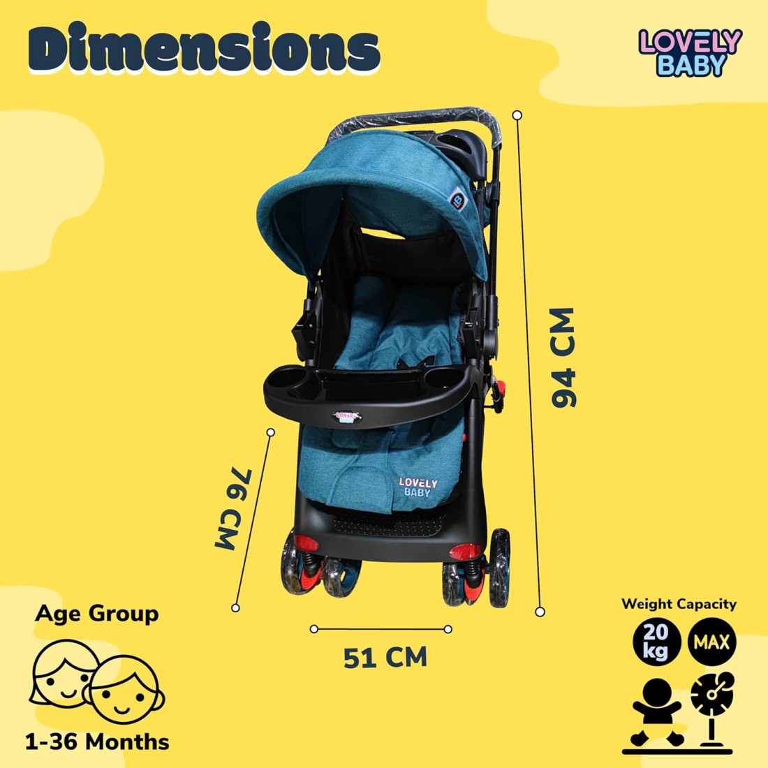 Lovely Baby Pram Baby Stroller For Kids With Car Seat Lb 6622 - Green