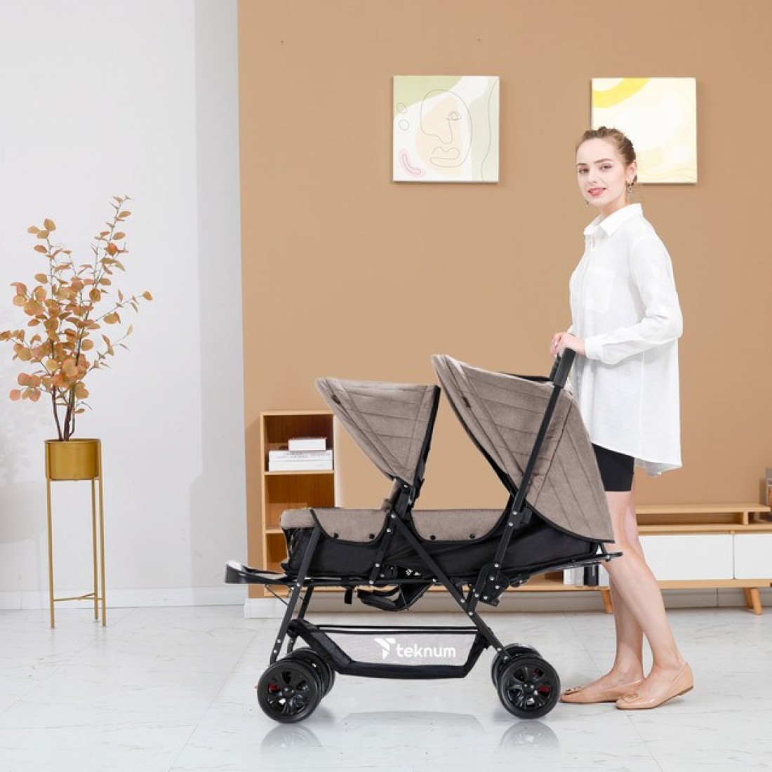 Teknum Double Baby Stroller - Khaki