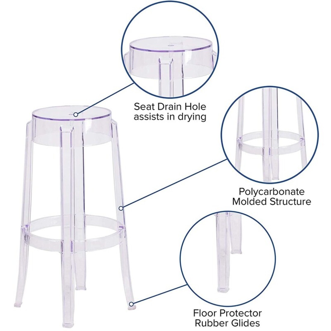 Jeffcoco Plastic Stool Transparent Color Acrylic Dining Chair Crystal Stool Home Chair Creative Stool (45CM 1 pcs)